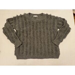 Madewell Womens Gray Textured Fringe Crewneck Pullover Sweater XS Merino Wool